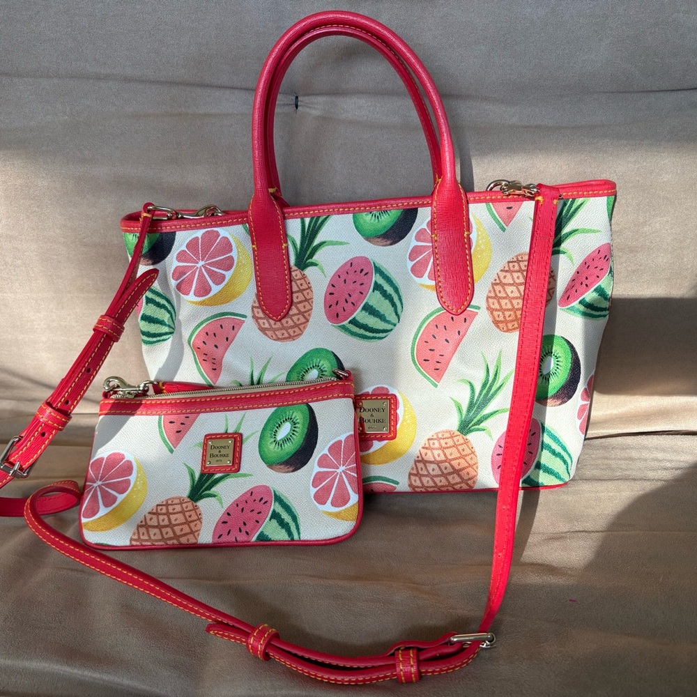 Dooney & Bourke Fruit Print Tote and Wristlet Set - Red
